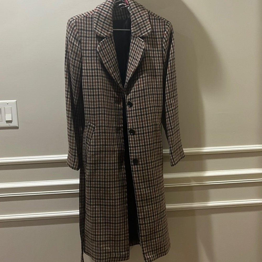 & other stories wool plaid trench coat size 4